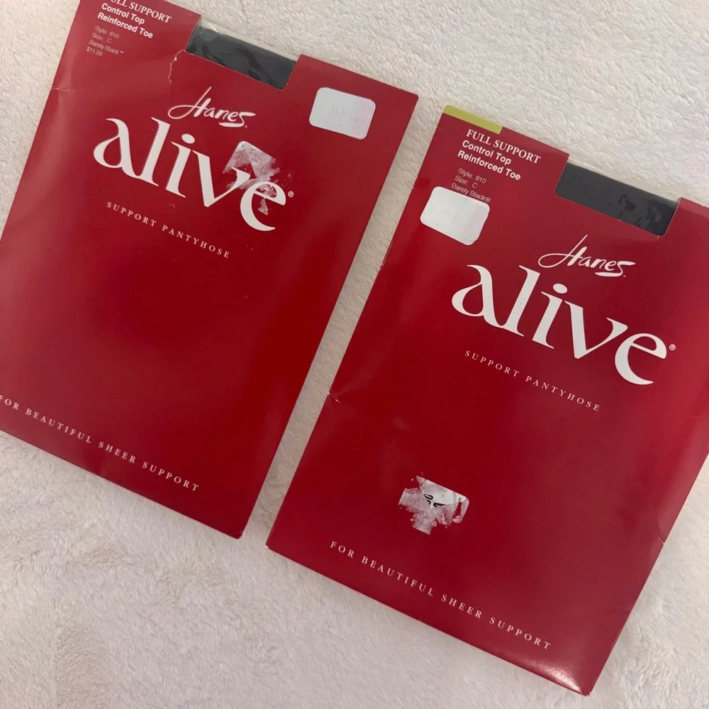 Hanes Alive Pantyhose Women Size C Barely Black Full Support Control Top 2 Pack